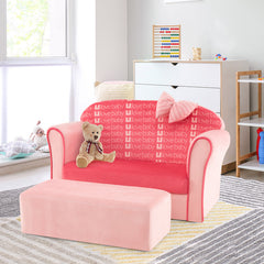 Ultra Soft Velvet Kids Sofa Chair Toddler Couch with Ottoman
