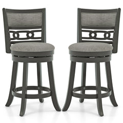 Set of 2 Bar Height Bar Chair with Wooden Frame Swivel Seat and Footrest for Pub Bar Restaurant