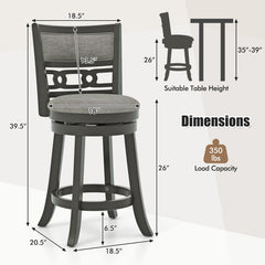 Counter Height Bar Chair with Wooden Frame Swivel Seat and Footrest for Pub Bar Restaurant