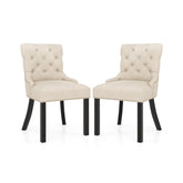 Upholstered Dining Chairs Set of 2 Tufted Wingback Chairs with Rubber Wood Legs