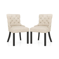 Upholstered Dining Chairs Set of 2 Tufted Wingback Chairs with Rubber Wood Legs