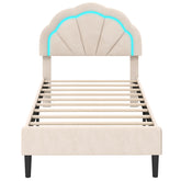 Upholstered LED Bed Frame with Adjustable Flower Headboard and Metal Support Feet
