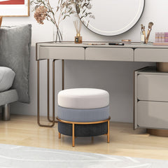 Upholstered Linen Fabric Ottoman with Gold Metal Legs and Anti-slip Foot Pads