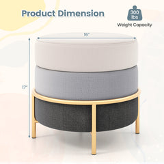 Upholstered Linen Fabric Ottoman with Gold Metal Legs and Anti-slip Foot Pads