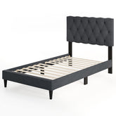 Upholstered Platform Bed with Tufted Headboard and Wooden Slats Gray
