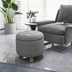 Upholstered Round Ottoman with Solid Rubber Feet