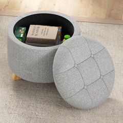 Upholstered Round Ottoman with Solid Rubber Feet
