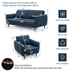 2 Pieces Modern Upholstered Sofa Set with Removable Cushion Covers