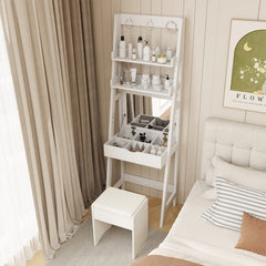 Vanity Desk Set with Flip Top Mirror, Hidden Storage Compartments and Cushioned Stool