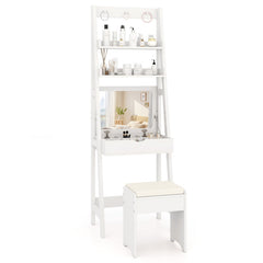 Vanity Desk Set with Flip Top Mirror, Hidden Storage Compartments and Cushioned Stool
