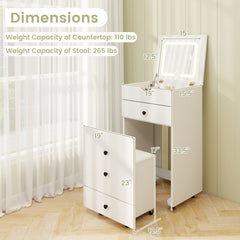 3-in-1 Vanity Set with Cushioned Stool and Flip-up Mirror