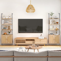 72.5 Inch 6-Tier Wall Mounted Ladder Bookshelf with Rattan Cabinet