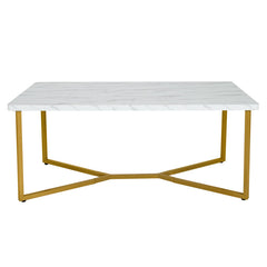 White Faux Marble Coffee Table with Gold Finished Metal Frame