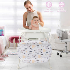 Folding Baby Changing Table with Bathtub and 4 Universal Wheels In White