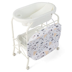 Folding Baby Changing Table with Bathtub and 4 Universal Wheels In White