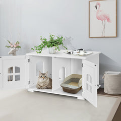 Large Wooden Cat Litter Box Enclosure Hidden Cat Washroom with Divider