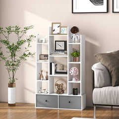 12-Tier Open-Back Freestanding Bookshelf with Drawer