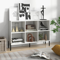 6-Cube Storage Bookcase 3-Tier Wooden Open Bookshelf with 5 Metal Legs