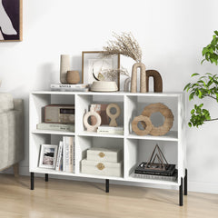 6-Cube Storage Bookcase 3-Tier Wooden Open Bookshelf with 5 Metal Legs