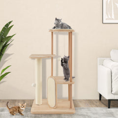 Wooden Multi-level Modern Cat Tower with Scratching Board and Post