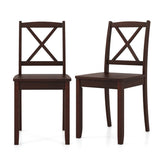 Wood Dining Chair Set of 2 with Rubber Wood Legs and Curved Backrest