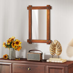 Wood Framed Mirror with Acacia Wood Frame and Vintage Rivet Design Brown