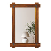 Wood Framed Mirror with Acacia Wood Frame and Vintage Rivet Design Brown