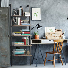 5-Tier Wood Look Ladder Shelf with Metal Frame for Home