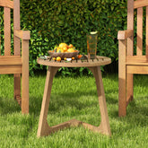 Teak Wood Side Table Round Sofa End Table with Slatted Tabletop