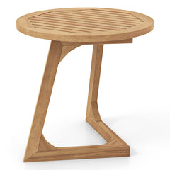 Teak Wood Side Table Round Sofa End Table with Slatted Tabletop