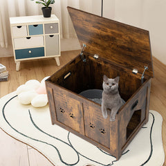 Flip-Top Hidden Cat Washroom Bench with Side Entrance