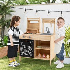 Wooden Barbecue Grill Playset with Chalkboard and Sink and Cabinet