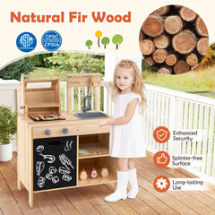 Wooden Barbecue Grill Playset with Chalkboard and Sink and Cabinet