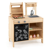 Wooden Barbecue Grill Playset with Chalkboard and Sink and Cabinet