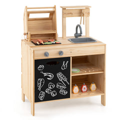 Wooden Barbecue Grill Playset with Chalkboard and Sink and Cabinet