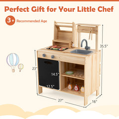 Wooden Barbecue Grill Playset with Chalkboard and Sink and Cabinet