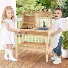 Wooden Barbecue Grill Playset with Play Food and Open Shelves