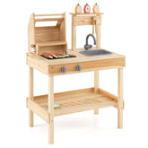 Wooden Barbecue Grill Playset with Play Food and Open Shelves