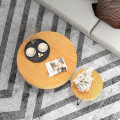 Set of 2 Boho Round Coffee Table with Solid Pine Wood Top and Metal Legs