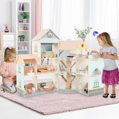 Wooden Corner Dollhouse Playset with 41 Pieces Accessories for Kids 3+ Years Old
