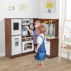 Wooden Corner Play Kitchen with Water Circulation System and Lights