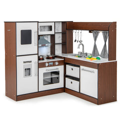 Wooden Corner Play Kitchen with Water Circulation System and Lights