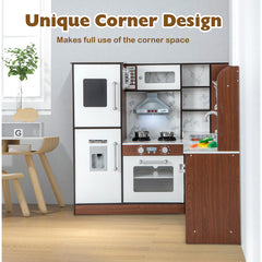 Wooden Corner Play Kitchen with Water Circulation System and Lights