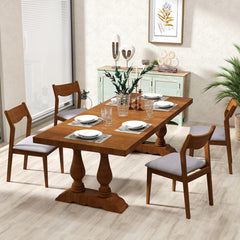 Wooden Dining Chair Set of 2 with Rubber Wood Frame and Wide Padded Seat
