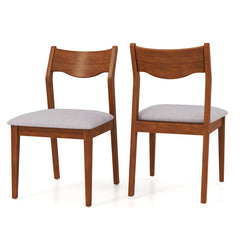Wooden Dining Chair Set of 2 with Rubber Wood Frame and Wide Padded Seat