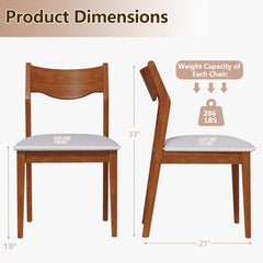 Wooden Dining Chair Set of 2 with Rubber Wood Frame and Wide Padded Seat