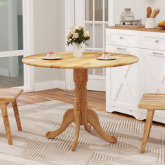 Wooden Dining Table with Round Tabletop and Trestle Legs