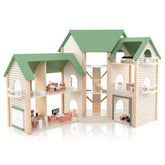 Wooden Corner Dollhouse Playset with 6 Rooms and 36 Pieces for Kids 3+ Years Old