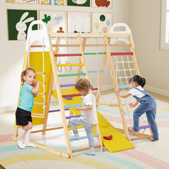 8-in-1 Wooden Jungle Gym Playset with Slide and Monkey Bars