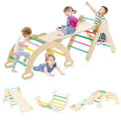 2-in-1 Wooden Kids Climber Toys with Triangle Arch Ramp